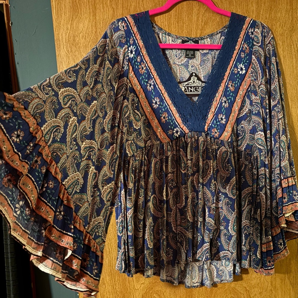 Angie Women's Boho Paisley Blouse Medium - Picture 2 of 4